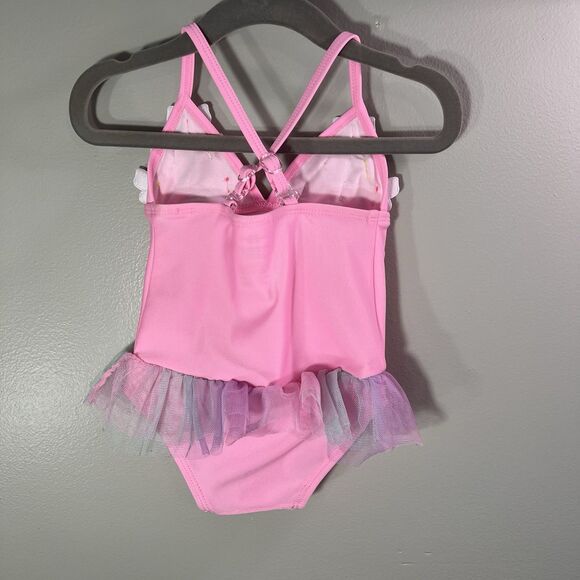 Floatimini Girls One Piece Swimsuit, Pink With Butterflies And Tutu, Size 12-18M - Picture 2 of 4